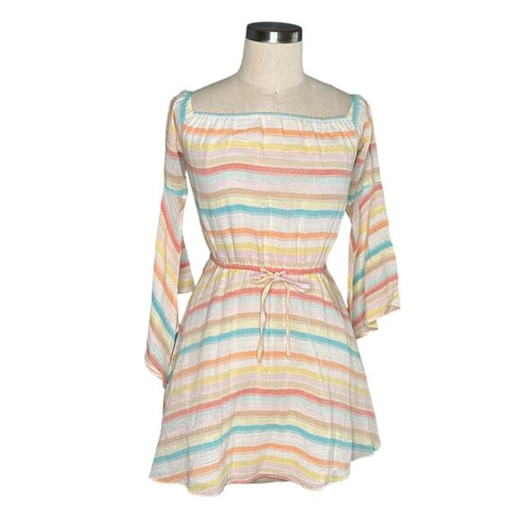 LOVERS AND FRIENDS Rainbow Striped Off Shoulder Mini Dress Women's Size XS - Picture 2 of 7